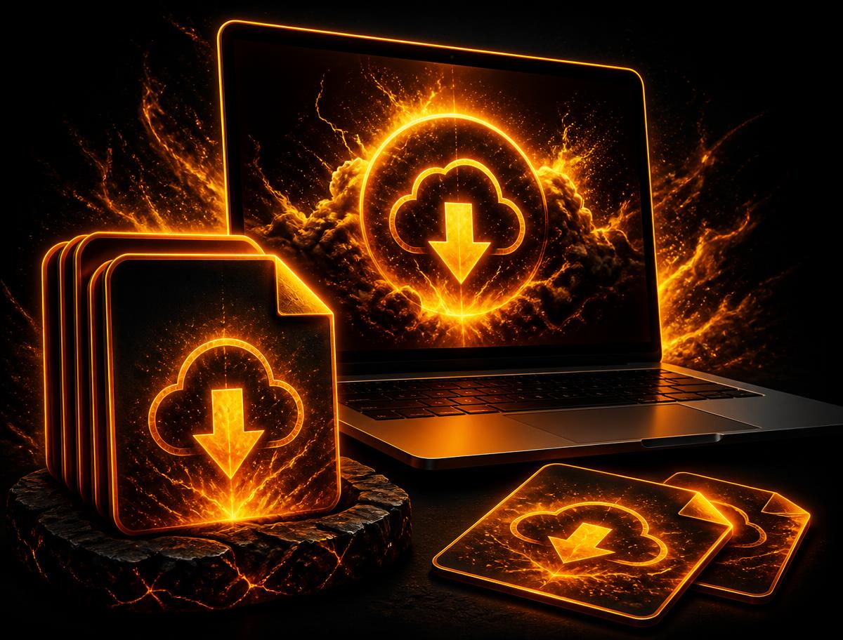 Glowing digital download files and a laptop representing The Bump Drop pack